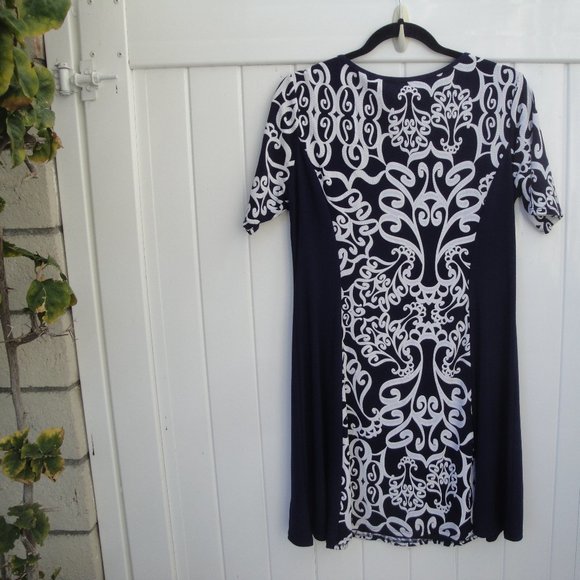 Sam & Jo Womens Dress Navy Blue Size L Petite Mini Faux White Embroidered - Picture 2 of 2